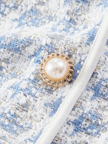 SHEIN MOD 1件女款千鳥格單排扣復古針織上衣 藍色 - 藍色 - 查看 4