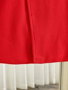 SHEIN Elladie kids 女童秋冬羊毛帽長袖蝴蝶結大衣休閒外套，適合聖誕裝扮、日常戶外、學校與派對穿著 - 紅色 - 查看 6
