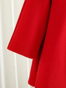 SHEIN Elladie kids 女童秋冬羊毛帽長袖蝴蝶結大衣休閒外套，適合聖誕裝扮、日常戶外、學校與派對穿著 - 紅色 - 查看 4