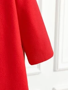 SHEIN Elladie kids 女童秋冬羊毛帽長袖蝴蝶結大衣休閒外套，適合聖誕裝扮、日常戶外、學校與派對穿著 - 紅色 - 查看 5