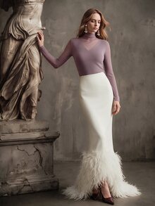 Anewsta Elegant V-Neck Solid Color Knitted Slim Fit Stand Collar Sweater For Women, Autumn/Winter - Mauve Purple - View 4