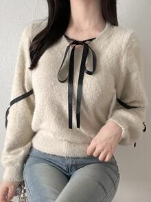 FRIFUL Women's Colorblock Casual Versatile Daily Wear Long Sleeve Sweater Fall - Pink - View 3