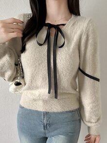 FRIFUL Women's Colorblock Casual Versatile Daily Wear Long Sleeve Sweater Fall - Pink - View 5