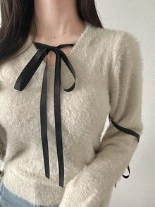 FRIFUL Women's Colorblock Casual Versatile Daily Wear Long Sleeve Sweater Fall - Pink - View 4