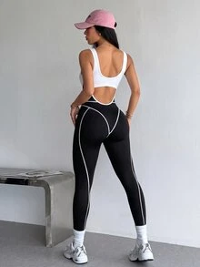 Slayform Colorblock Cutout Sports Jumpsuit - Black - View 4