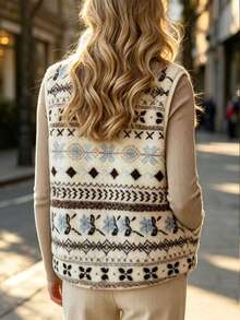 Trelyra Women's Winter Comfortable Jacquard Pocket Zipper Vest Jacket - Multicolor - View 2