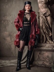 Anewsta Plus Size Women Thickened Fluffy Trimmed Fluffy Furry Plus Size Jacket Winter Fall Autumn - Burgundy - View 1