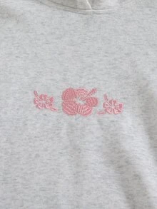 SHEIN 青少年女孩休閒可愛時尚白色花卉刺繡套頭衛衣，適合學校六年級，春、秋、冬穿著 - 灰色 - 查看 8