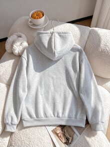 SHEIN 青少年女孩休閒可愛時尚白色花卉刺繡套頭衛衣，適合學校六年級，春、秋、冬穿著 - 灰色 - 查看 4