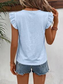 SHEIN Frenchy 100% Cotton Cap Sleeve T-Shirt, Light Blue, Suitable For Summer - Blue - View 2