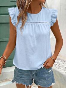 SHEIN Frenchy 100% Cotton Cap Sleeve T-Shirt, Light Blue, Suitable For Summer - Blue - View 3