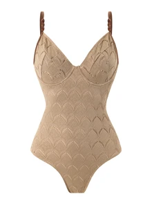 Swim Oasis 2026 Spring/Summer New Plus Size One-Piece Swimsuit Special Fabric Premium Minimalist Women's Swimwear - Brown - View 4