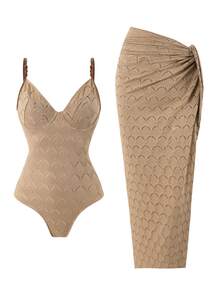 Swim Oasis 2026 Spring/Summer New Plus Size One-Piece Swimsuit Special Fabric Premium Minimalist Women's Swimwear - Brown - View 3