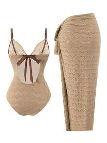Swim Oasis 2026 Spring/Summer New Plus Size One-Piece Swimsuit Special Fabric Premium Minimalist Women's Swimwear - Brown - View 2