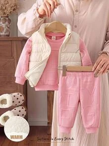 Cozy Pixies 女嬰休閒舒適百搭可愛圓領秋冬衛衣長版背心無袖加厚外套套裝 - 彩色 - 查看 1