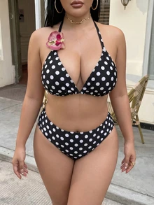 SHEIN Swim Plus Size 3 Pieces Women's Swimwear Set With Floral Accents, Solid Color Sexy Swimwear - Multicolor - View 7