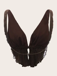 SHEIN ICON Tie Front Open Back Textured Tank Top - Chocolate Brown - View 3