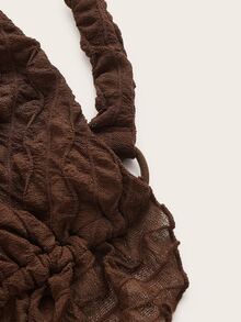 SHEIN ICON Tie Front Open Back Textured Tank Top - Chocolate Brown - View 6