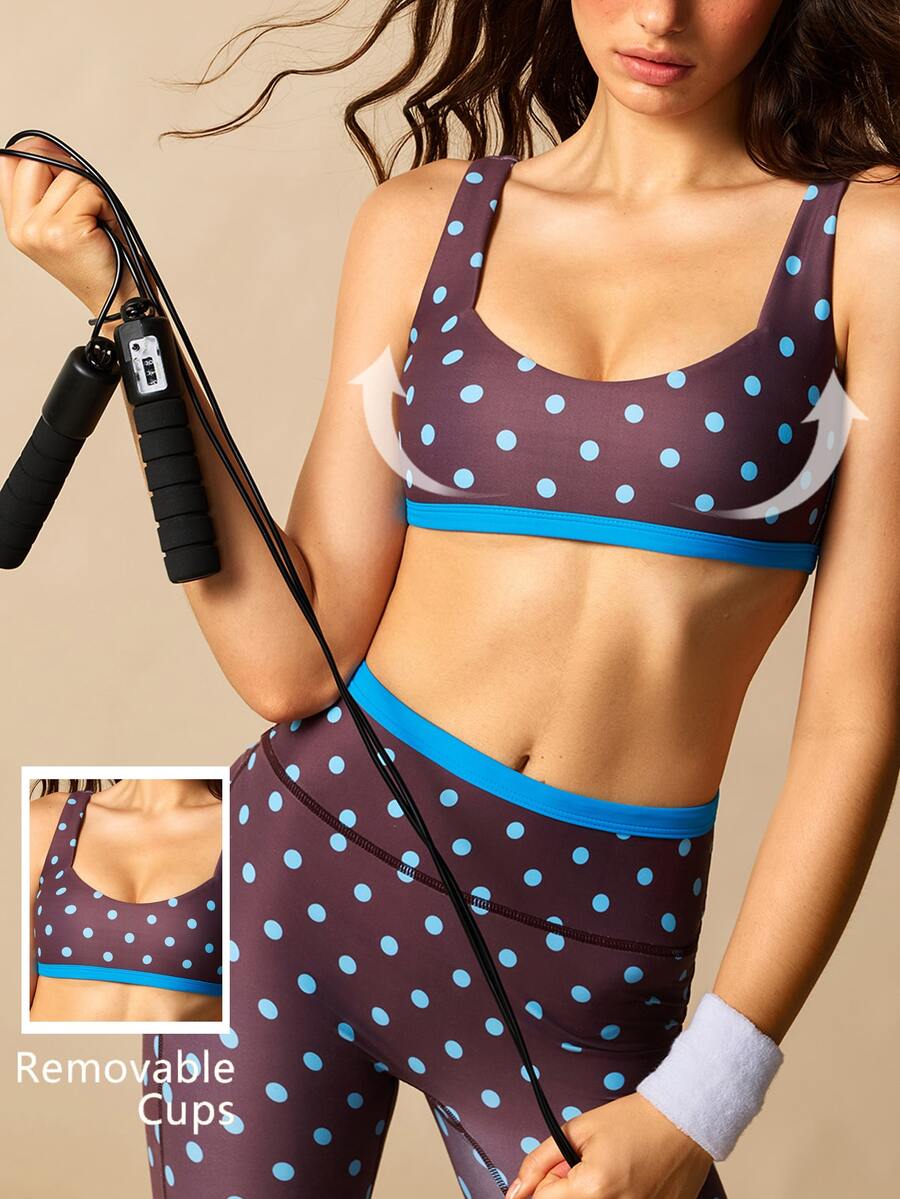 VARSIVA Women's Polka Dot Print Bra And Leggings Sports Set - Brown - View 1