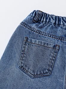 SHEIN Genkimix Kids 青少年女孩牛仔工裝寬腿褲，甜酷街頭風，休閒校園設計，秋季返校穿搭 - 中等水洗藍 - 查看 6