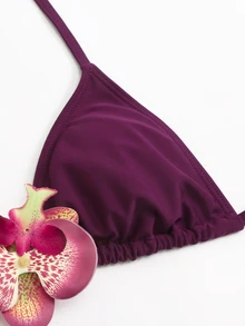 Swim Oasis Plus Size Floral Accent Sexy Solid Color Women Swimwear Set - Purple - View 5