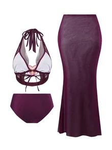 Swim Oasis Plus Size Floral Accent Sexy Solid Color Women Swimwear Set - Purple - View 2