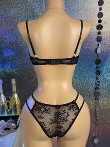 MidnightGlam 2pcs Lace Lingerie Set For Women - Black - View 2