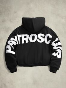 PAVTROS Men's Letter Print Long Sleeve Casual Hoodie Sweatshirt - Black - View 2
