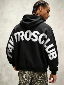 PAVTROS Men's Letter Print Long Sleeve Casual Hoodie Sweatshirt - Black - View 1