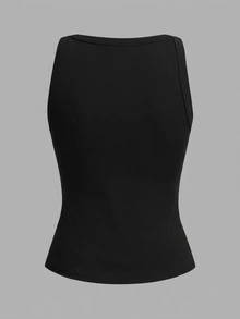 Slaydiva 91% Cotton Black Summer Casual Everyday Women Tank Top,Solid Ribbed V-Neck Racerback Gathered Basic Versatile Outfits For Party,Sports & Yoga - Black - View 2