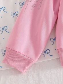 SHEIN 1件青少年女孩深色甜酷風加厚秋冬外套，大毛領連帽拉鍊運動衫，鑲鑽字母設計，保暖內裡寬鬆長袖運動夾克 - 粉色 - 查看 4