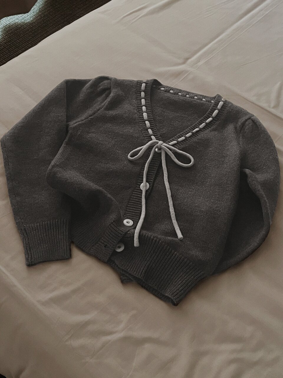 Women's Contrast Color Drawstring Tie-Up Long Sleeve V-Neck Casual Vacation Korean Style Autumn/Winter Knit Cardigan