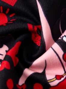 Betty Boop x SHEIN Women's Cartoon Print Camisole Top And Shorts Pajama Set - Black - View 7