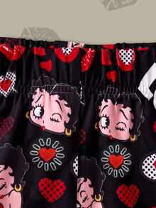 Betty Boop x SHEIN Women's Cartoon Print Camisole Top And Shorts Pajama Set - Black - View 5