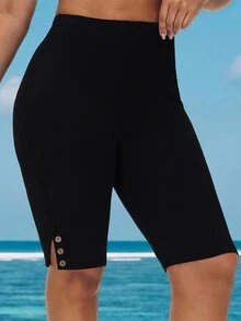 EMERY ROSE Leggings de cintura alta de unicolor casual de talla grande - Negro - Ver 3