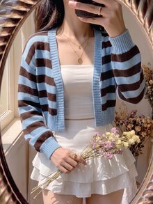 SHEIN MOD Women's Loose Striped Cardigan - Multicolor - View 3