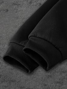 SHEIN Coolqubz 青少年男孩抓絨內裡半拉鍊運動衫與寬腿長褲套裝，字母印花保暖運動套裝 - 黑色 - 查看 6