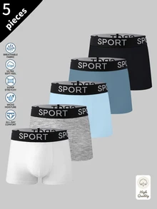 5 buah Celana Dalam Boxer untuk Remaja Laki-laki, Pinggang dengan Huruf Sporty, Cocok untuk Semua Musim - MultiWarna - View 1
