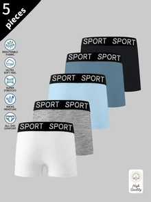 5 buah Celana Dalam Boxer untuk Remaja Laki-laki, Pinggang dengan Huruf Sporty, Cocok untuk Semua Musim - MultiWarna - View 2