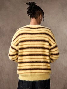ROMWE MEN Sweater Kasual Pria dengan Motif Garis-Garis Blok Warna, Musim Gugur/Dingin - MultiWarna - View 3