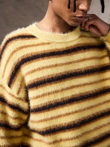 ROMWE MEN Sweater Kasual Pria dengan Motif Garis-Garis Blok Warna, Musim Gugur/Dingin - MultiWarna - View 2