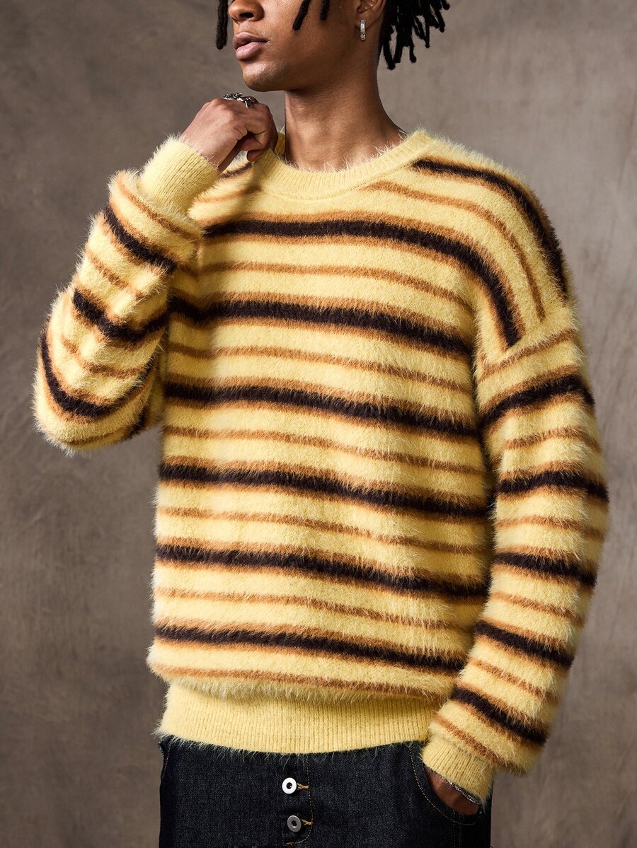 ROMWE MEN Sweater Kasual Pria dengan Motif Garis-Garis Blok Warna, Musim Gugur/Dingin - MultiWarna - View 1