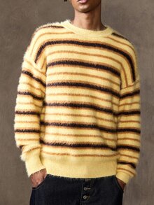 ROMWE MEN Sweater Kasual Pria dengan Motif Garis-Garis Blok Warna, Musim Gugur/Dingin - MultiWarna - View 5