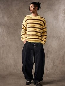 ROMWE MEN Sweater Kasual Pria dengan Motif Garis-Garis Blok Warna, Musim Gugur/Dingin - MultiWarna - View 8