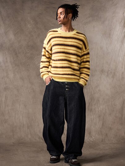 Suéter casual de bloques de color y rayas para hombre, otoño/invierno