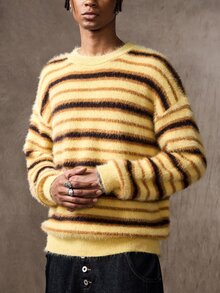 ROMWE MEN Sweater Kasual Pria dengan Motif Garis-Garis Blok Warna, Musim Gugur/Dingin - MultiWarna - View 7
