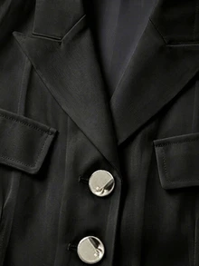 GlowEve Peak Collar Button Front Sheer Lightweight Jacket - Black - View 5