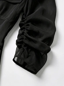 GlowEve Peak Collar Button Front Sheer Lightweight Jacket - Black - View 4