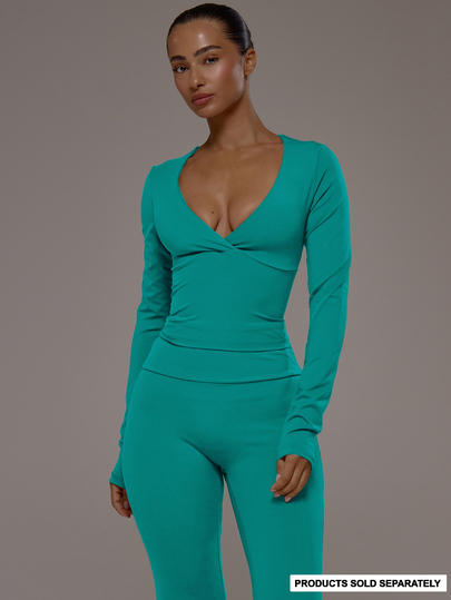 Musera Sport ملابس علوية رياضية علوية فقط بياقة V ملفوفة من الأمام وطبقة مزدوجة وأكمام طويلة للتمارين الرياضية والجيم والبيلاتس واللياقة البدنية والاستخدام اليومي والكاجوال