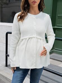 Lyckli Maternity Autumn Casual Solid Color Patchwork 2 In 1 Sweater - White - View 5